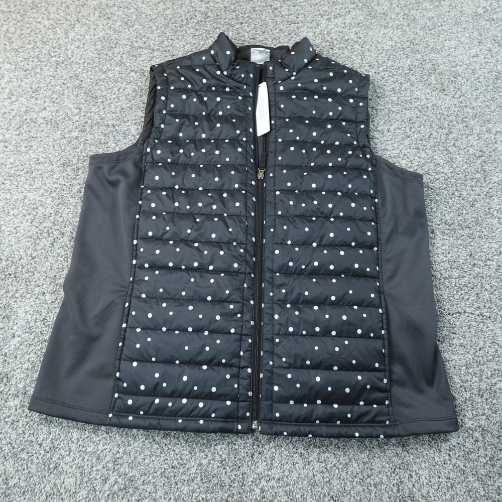 NEW Chicos Vest Womens XL 3 Black Polka Dot Quilted Insulated Puffer Full Zip